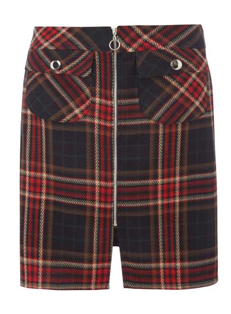 Green And Red Buttoned Check A-line Skirt